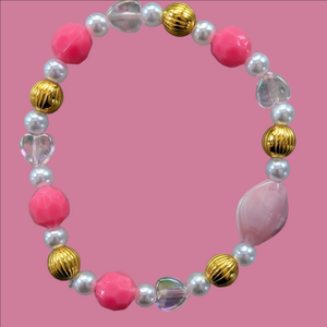 Pink and Gold Beaded Stretch Bracelet